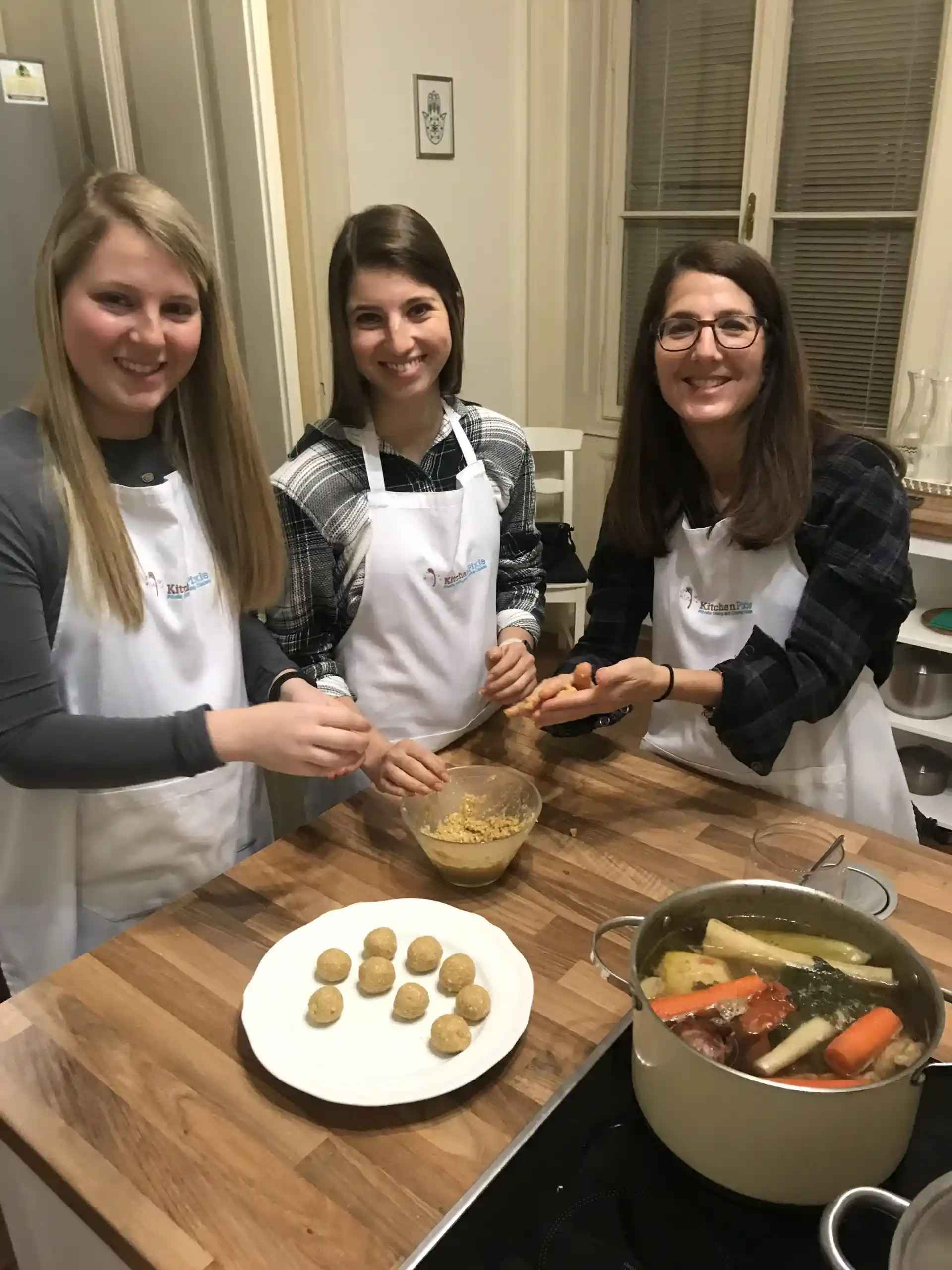 Authentic Jewish matzo soup making with girls