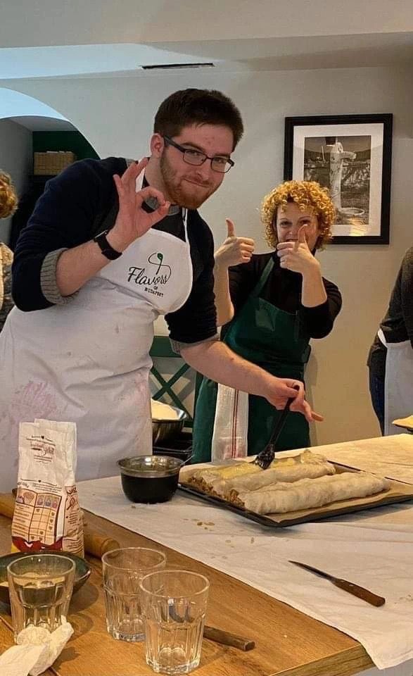 Amazing stretched Strudel making with nice tourists from USA