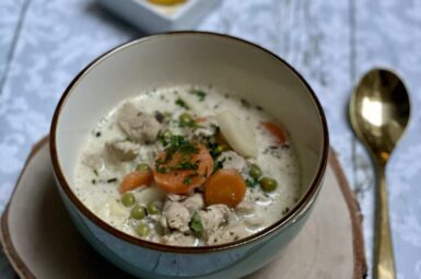 Amazing Chicken ragout soup with tarragon in a nice plate